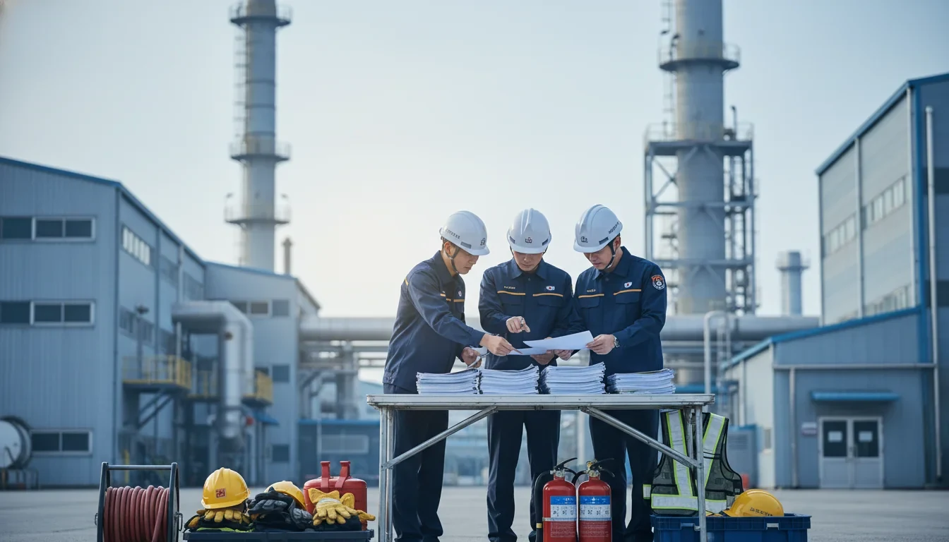 대전 대덕구 공장 화재 현장에서 정부 관계자들이 피해자 지원 상황을 점검하고 합동점검반이 사업장 안전을 확인하는 모습