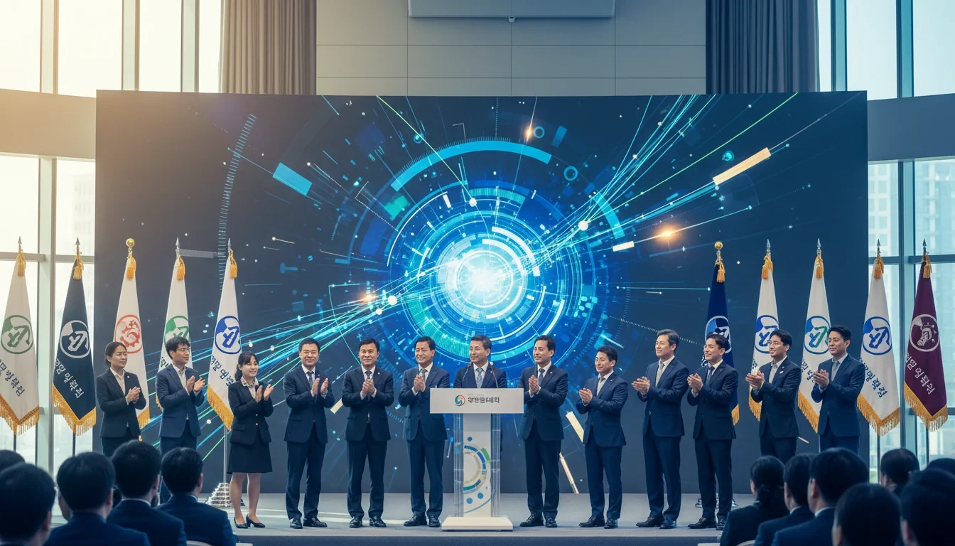 서울 드림플러스 강남에서 열린 모두의 창업 프로젝트 발대식에서 중소벤처기업부 장관과 멘토단이 함께하는 모습