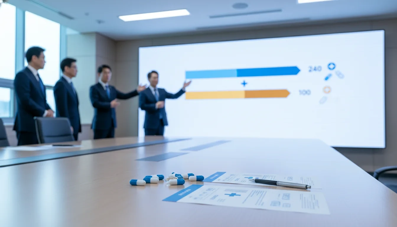 건강보험 약가제도 개편안을 설명하는 보건복지부 정책 브리핑 현장에서 신약 등재 기간 단축과 제네릭 약가 인하 내용이 표시된 발표 자료