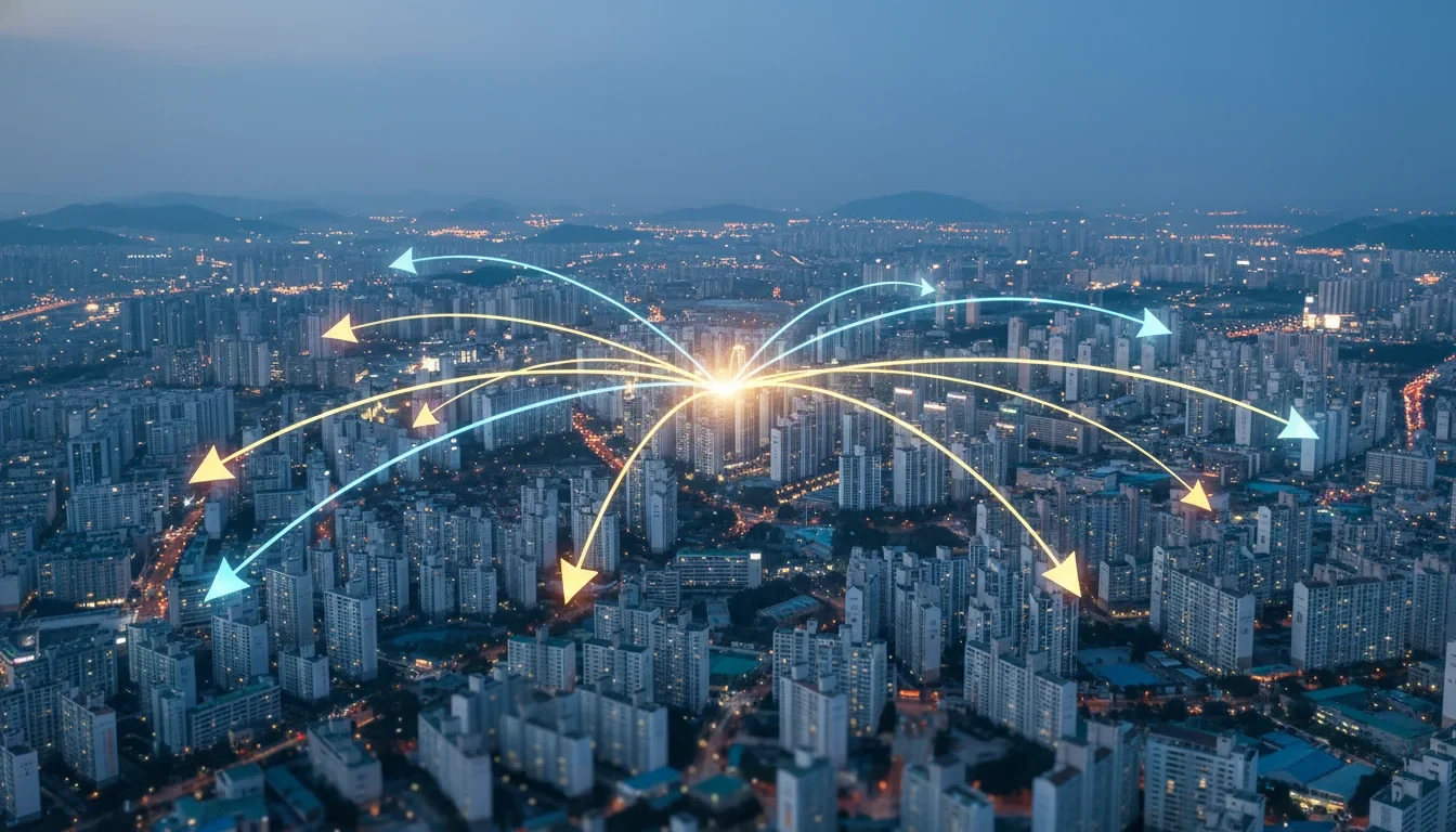 대구 경북 광주 전남 대전 울산 지역 지도 위에 벤처투자 자금 흐름을 나타내는 화살표와 성장 그래프가 표시된 모습