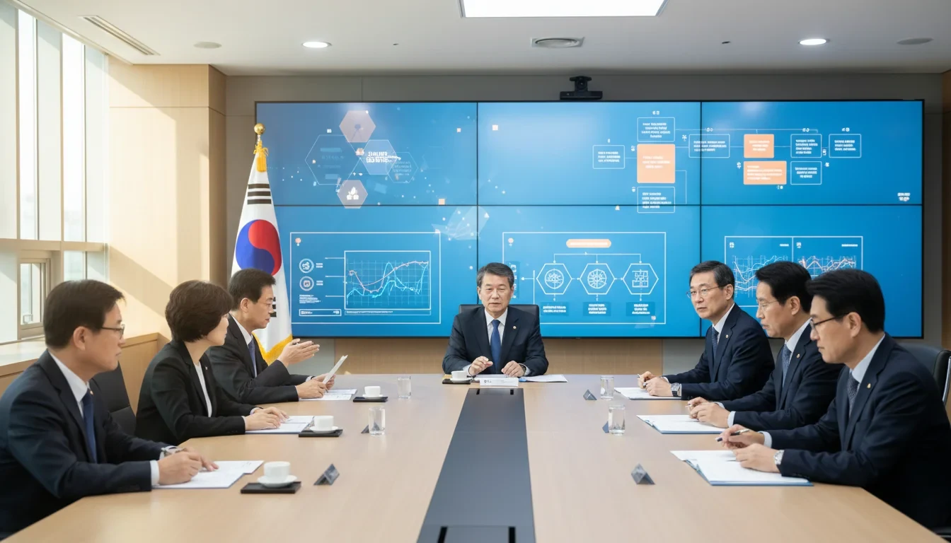 과학기술관계장관회의에서 25개 부처 52개 국가 AI 프로젝트 선정안을 심의하는 회의장 전경