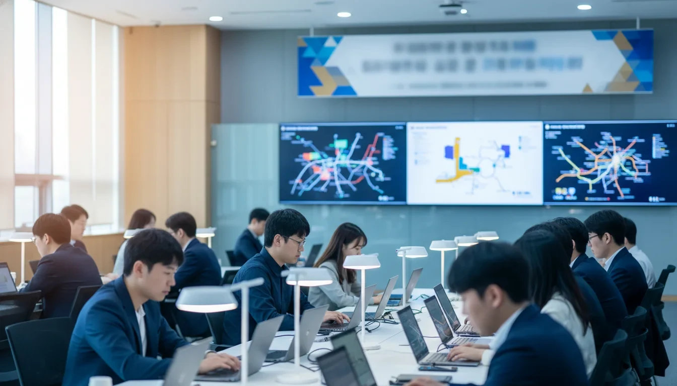 국토교통부 데이터 활용 경진대회 안내 포스터와 참가자들이 노트북으로 데이터를 분석하는 모습