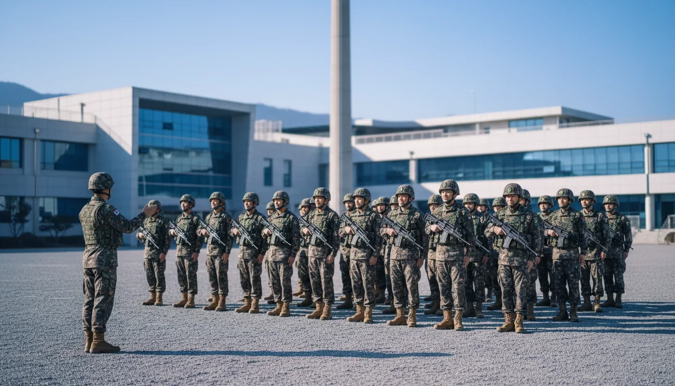 예비군 훈련장에서 군복을 입은 예비군들이 사격 훈련을 받고 있는 모습