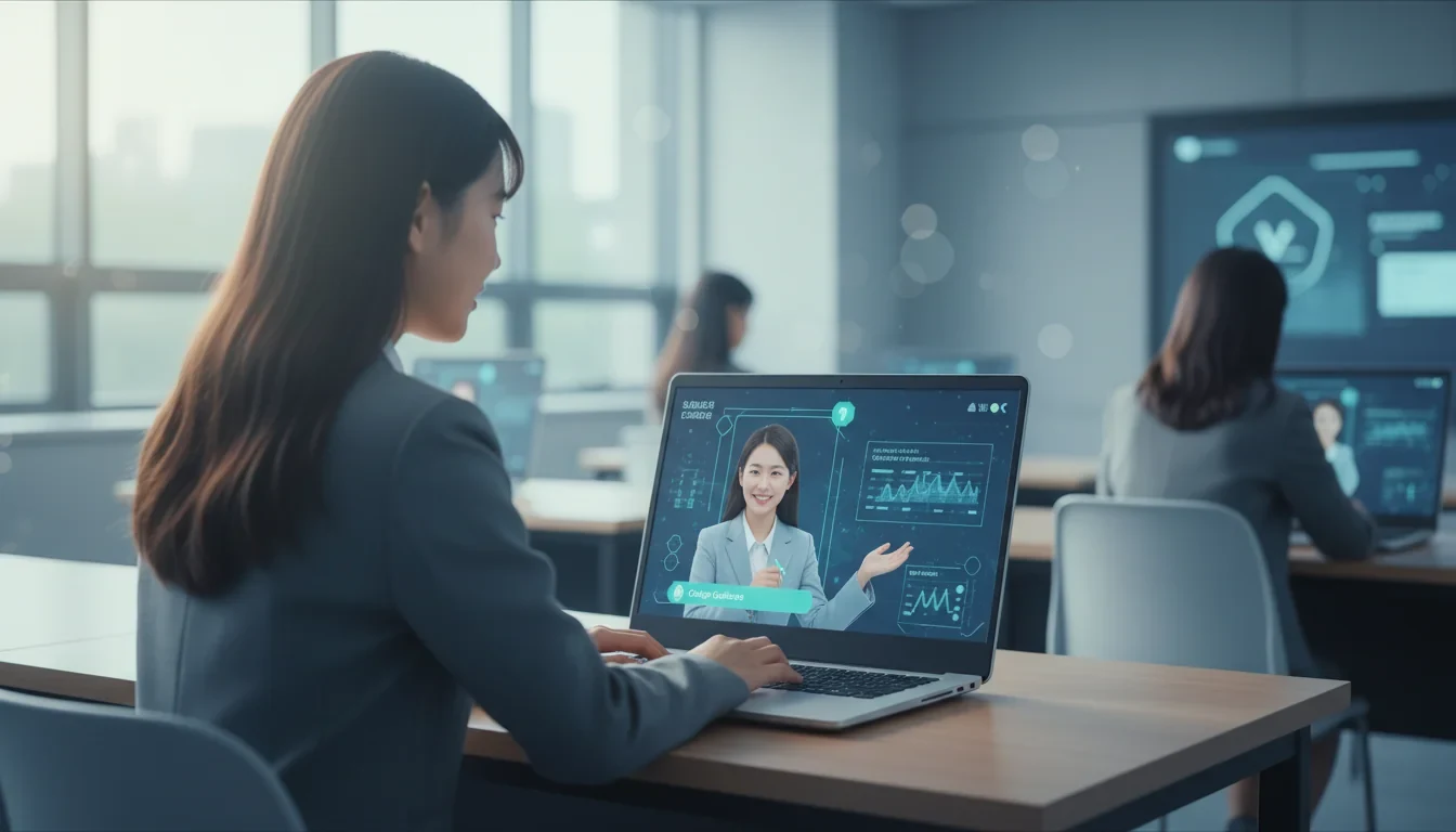 고등학생이 대입정보포털 어디가 화면에서 AI 챗봇과 대화하며 대입 상담을 받는 모습