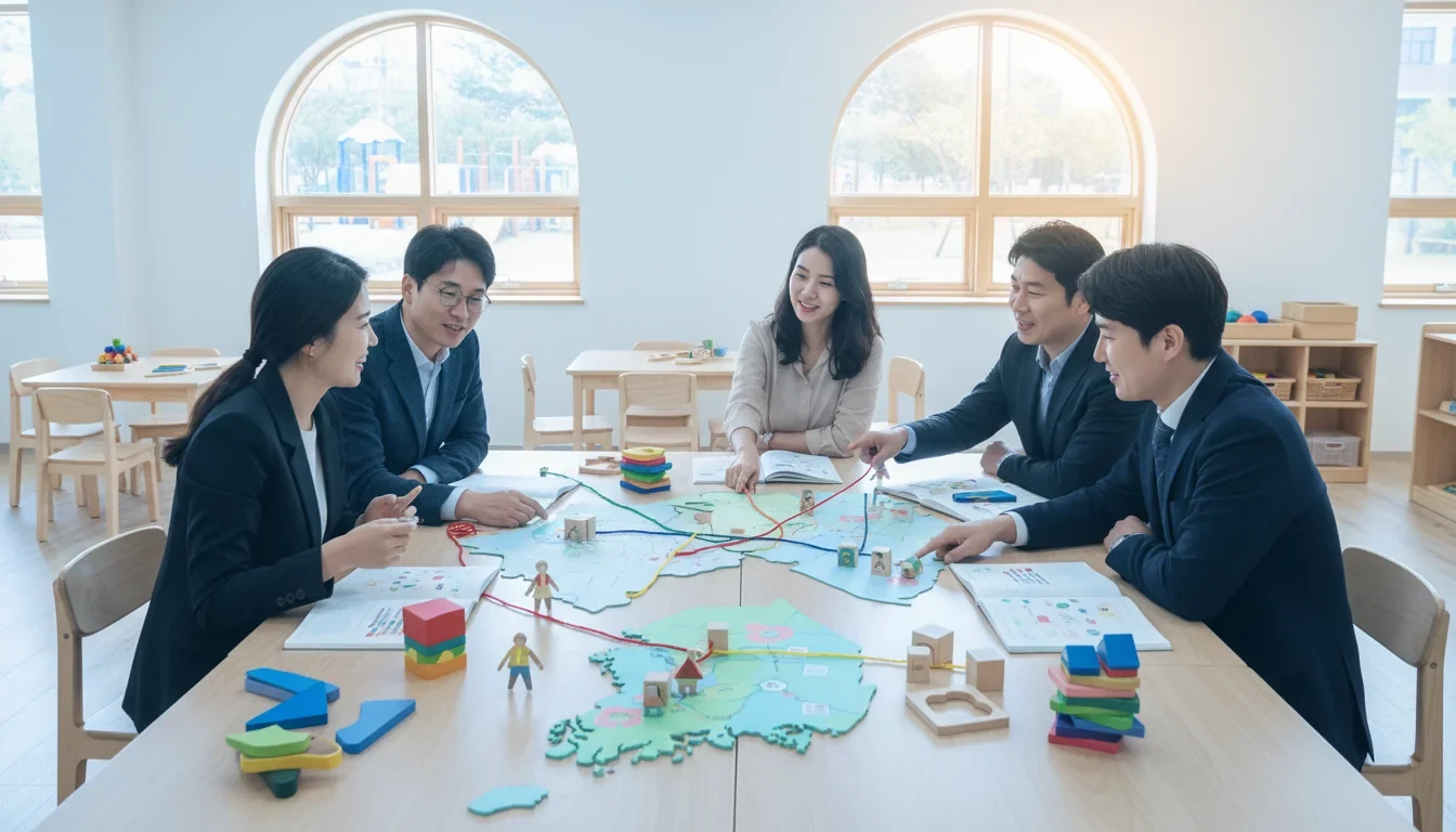 교육청·지자체·대학 관계자들이 함께 모여 유보통합 혁신 지원사업 워크숍에 참여하고 있는 모습