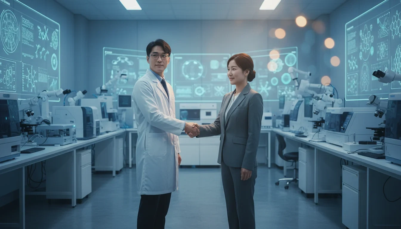 박사급 연구원이 기업 연구실에서 산업 현장 연구를 수행하는 모습