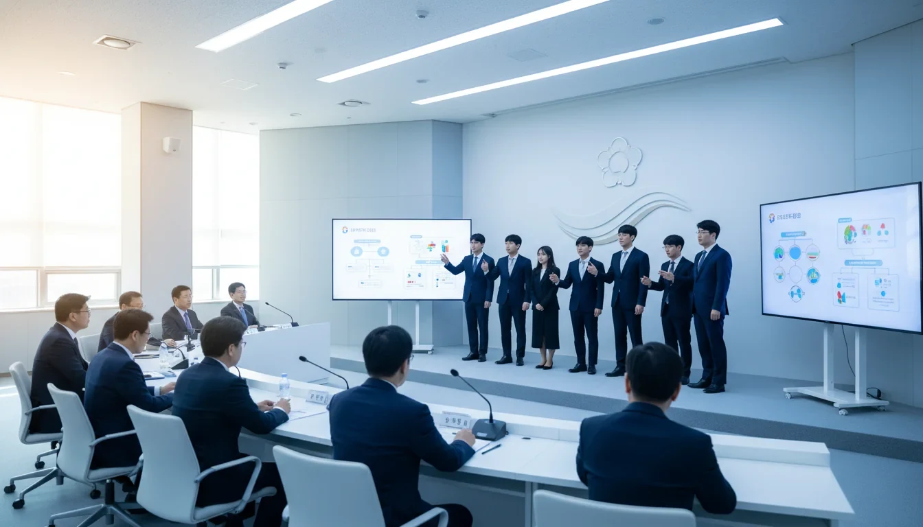 공공데이터와 인공지능 기술을 활용한 창업경진대회 발표 현장에서 참가자들이 아이디어를 발표하는 모습