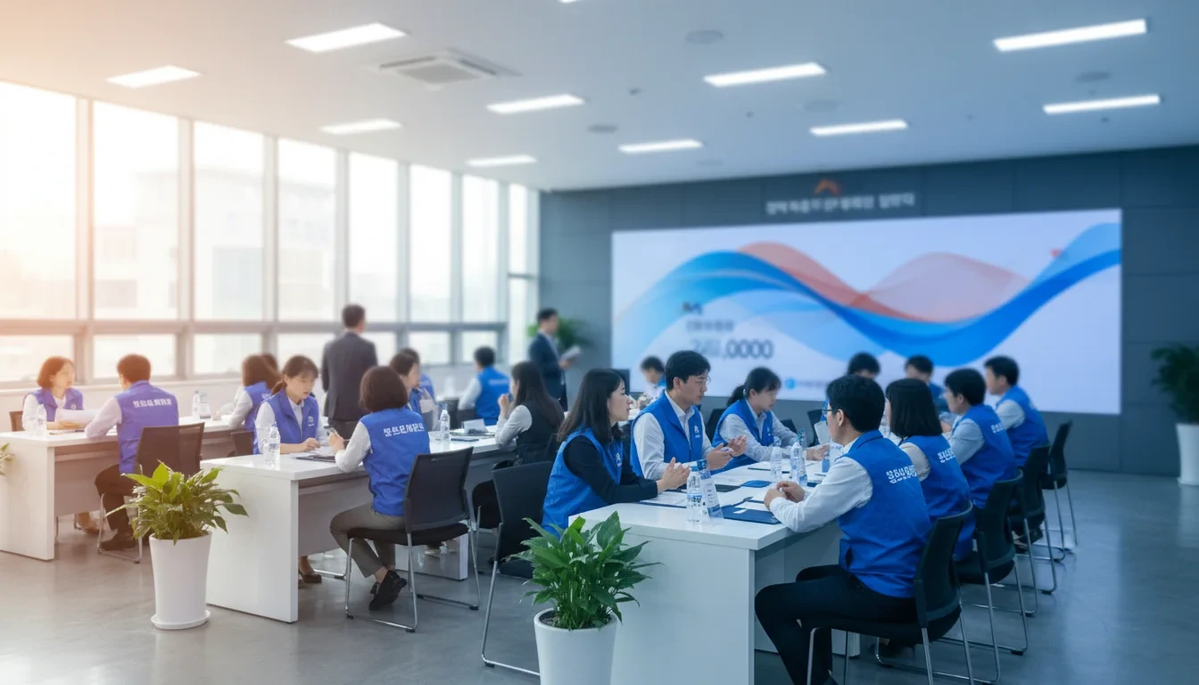 소상공인과 청년 창업자들이 정부 지원 창구에서 상담을 받고 있는 모습