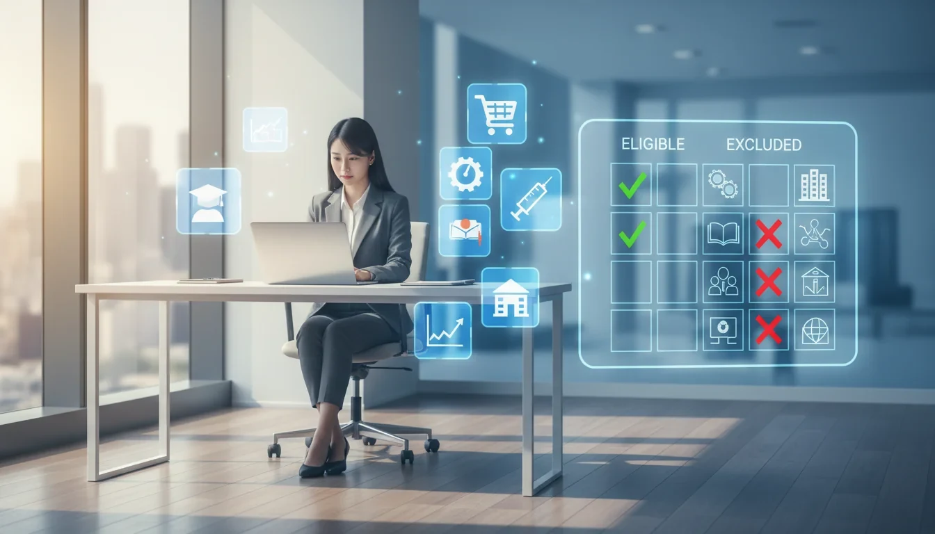 사업자등록증을 펼쳐놓고 업종코드를 확인하는 1인 창업자의 모습과 배경에 다양한 업종 아이콘이 배치된 장면