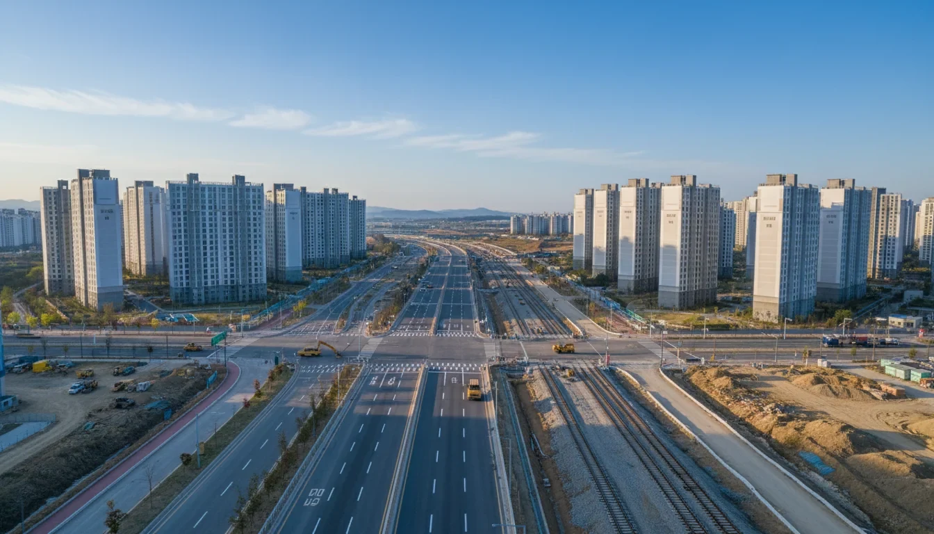 김용석 대광위원장이 양주신도시 택지개발사업지구 현장에서 도로·철도 교통 인프라 구축 현황을 점검하는 모습