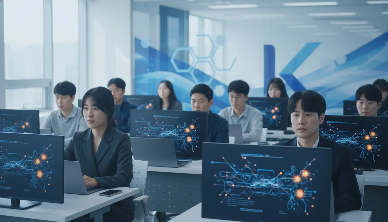 K-디지털트레이닝 AI 캠퍼스 운영기관 44개소 선정 발표 현장에서 청년들이 AI 교육 프로그램에 참여하는 모습