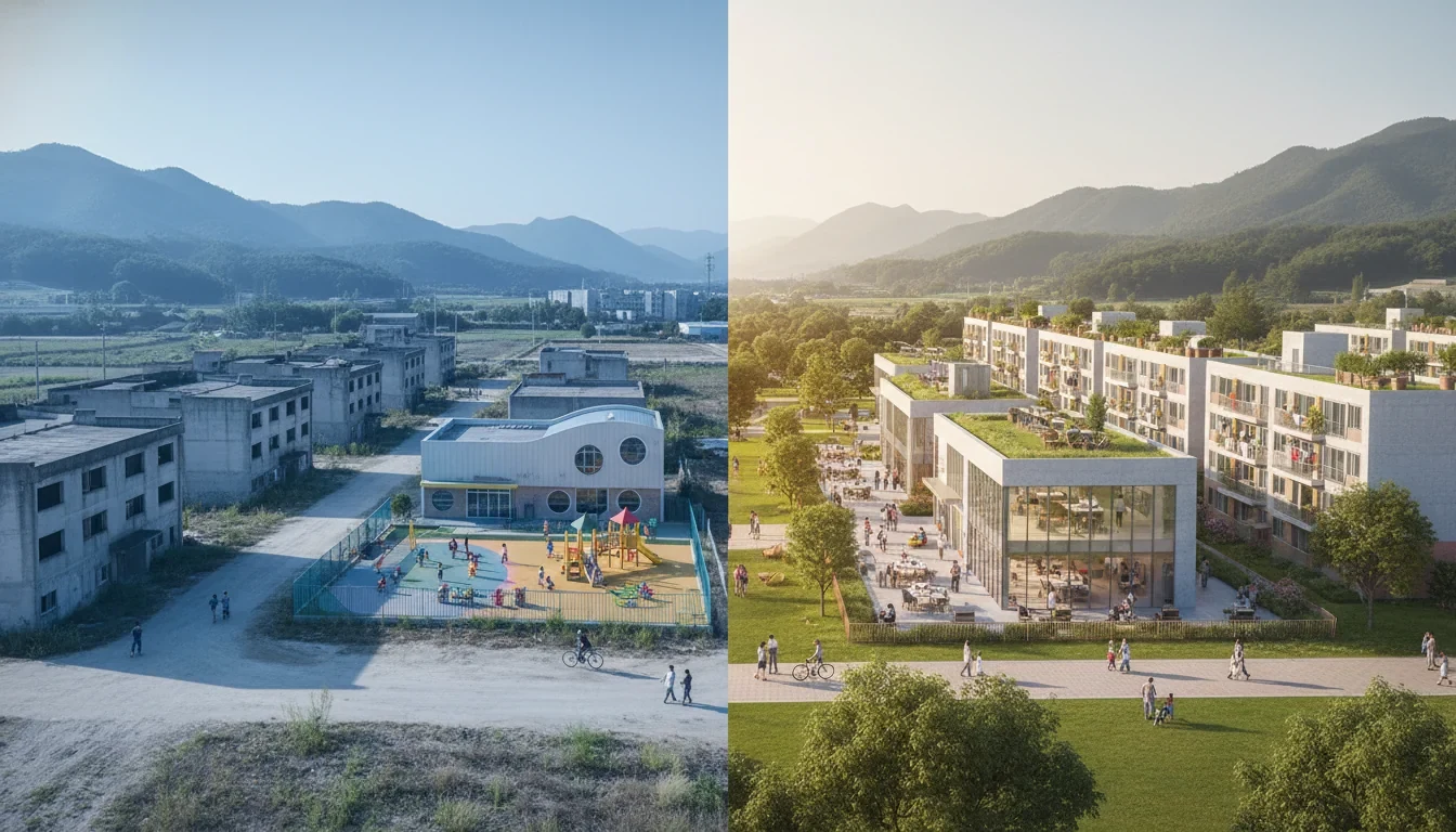 인구 감소 위기 지역에 일자리와 돌봄 서비스를 확충하는 지방소멸대응기금 개편 방향을 보여주는 정책 비교 장면