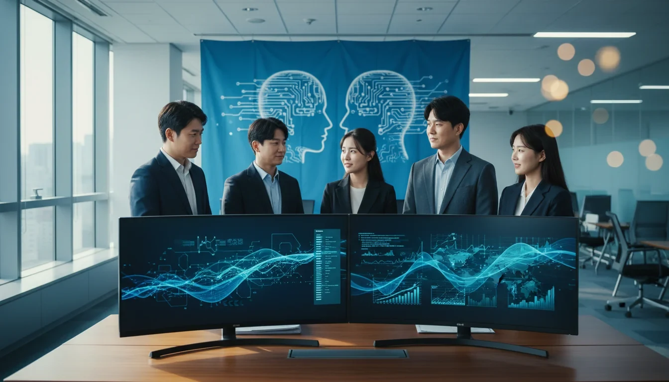 과학기술정보통신부 젊은 직원들이 AI 사피엔스 개발팀 출범식에서 에이전틱 AI 프로젝트를 논의하는 모습