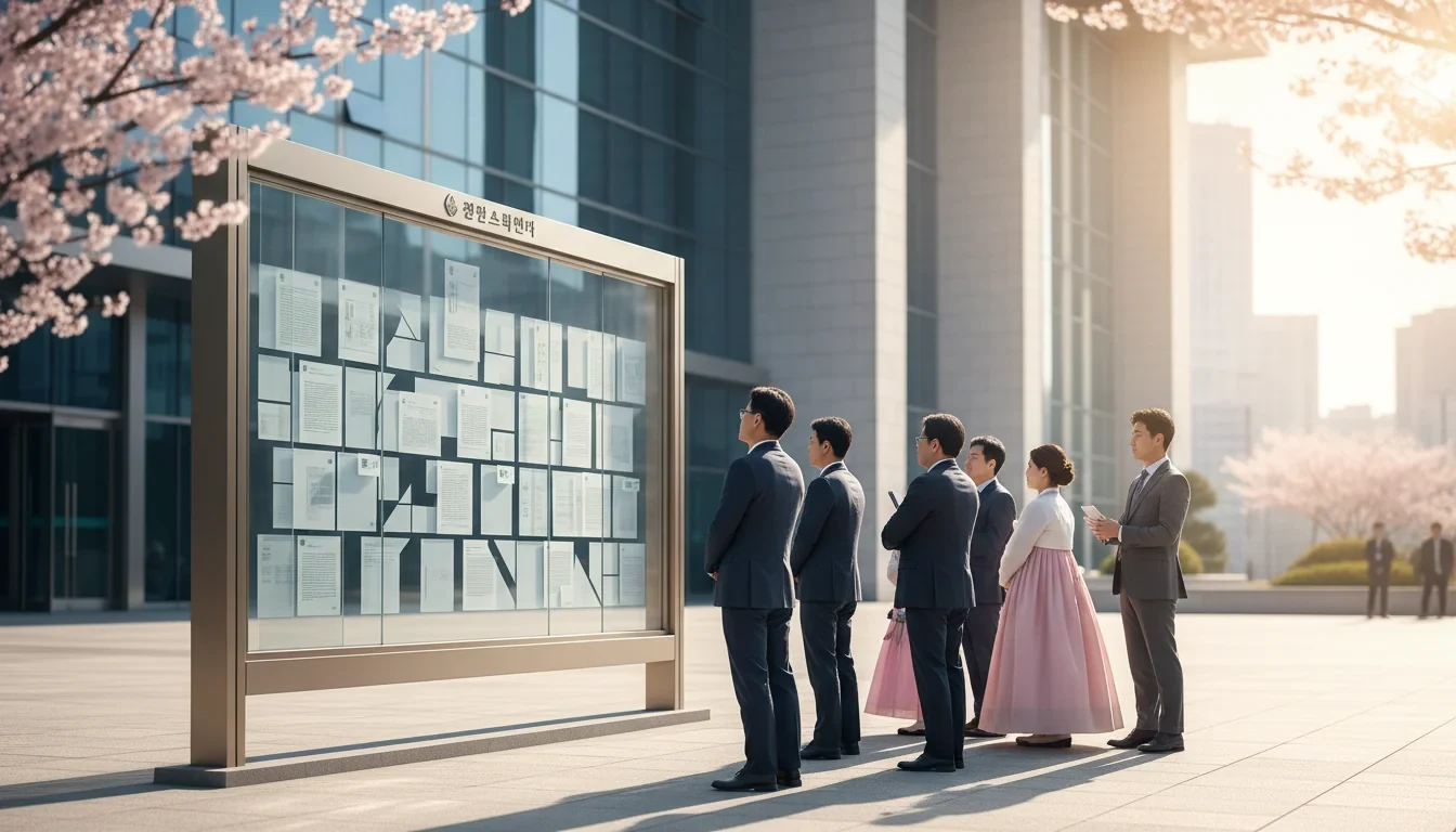 행정안전부 청사 앞에서 지방세입 관계법 하위법령 입법예고 안내문을 확인하는 시민들의 모습