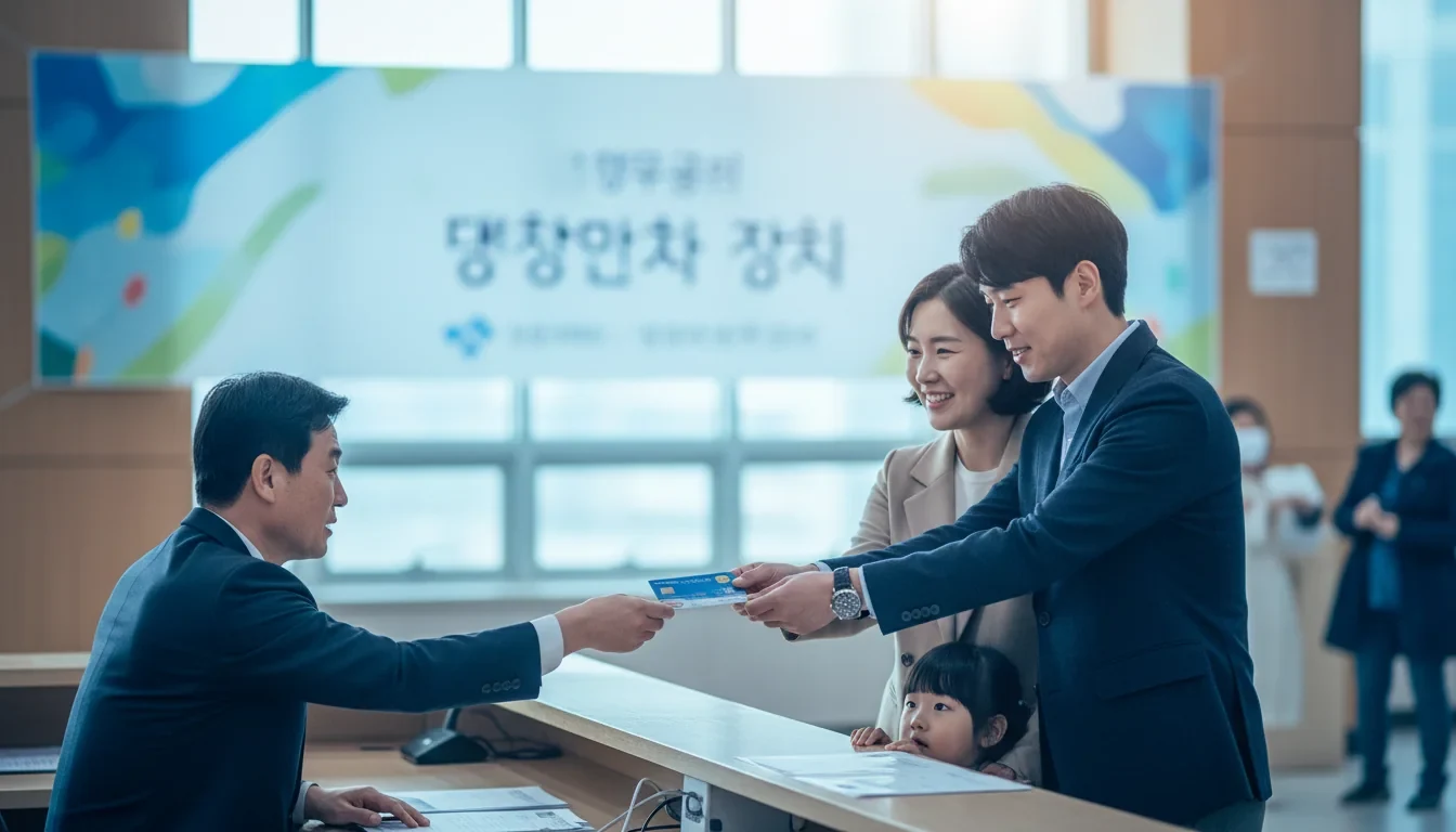 읍면동 주민센터에서 고유가 피해지원금 신청서를 작성하는 시민과 안내하는 공무원의 모습