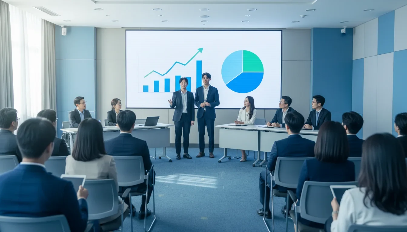 사회적기업 대표들이 투자자 앞에서 IR 피칭 발표를 하고 있는 대회장 모습