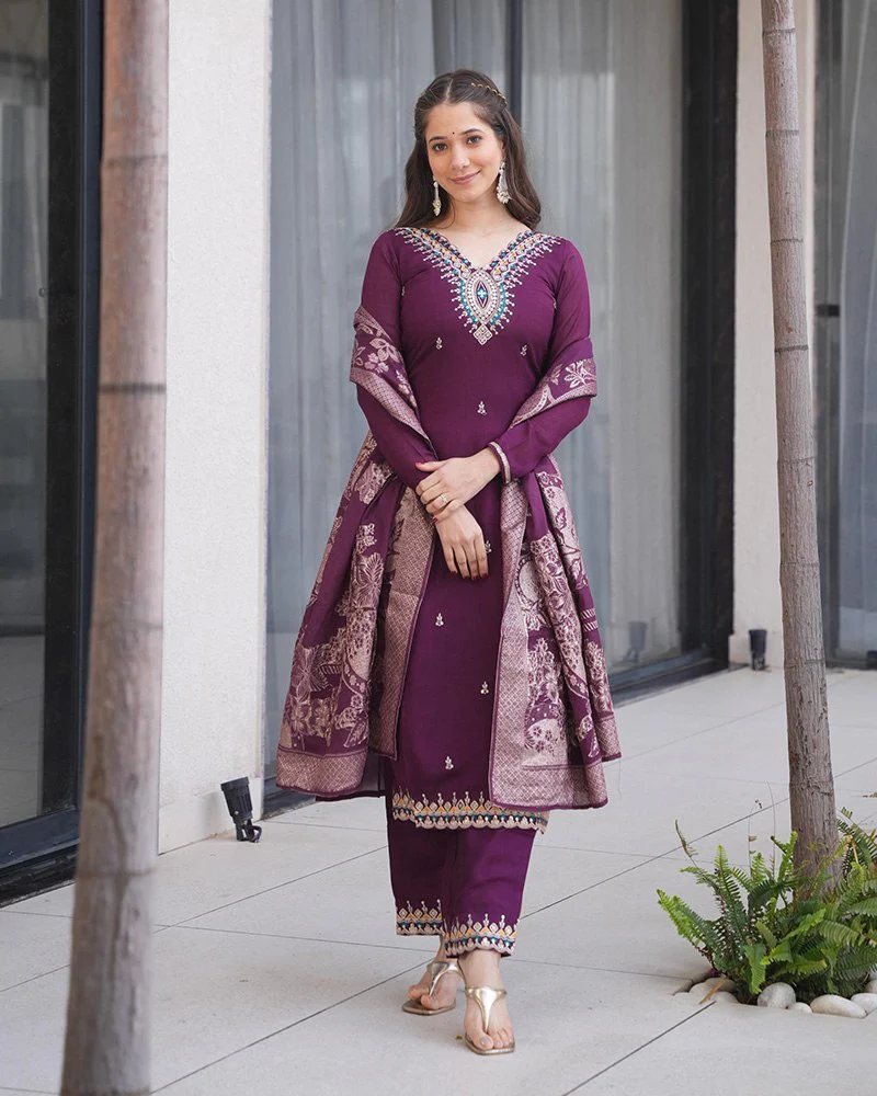 Embroidered Silk Suit