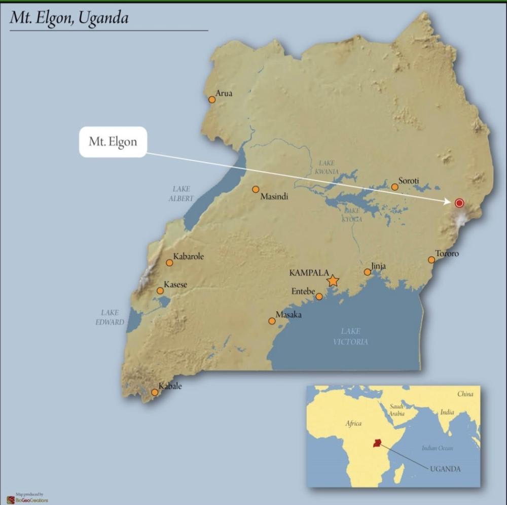 Map of Uganda showing Mountain Harvest's origins on Mt. Elgon