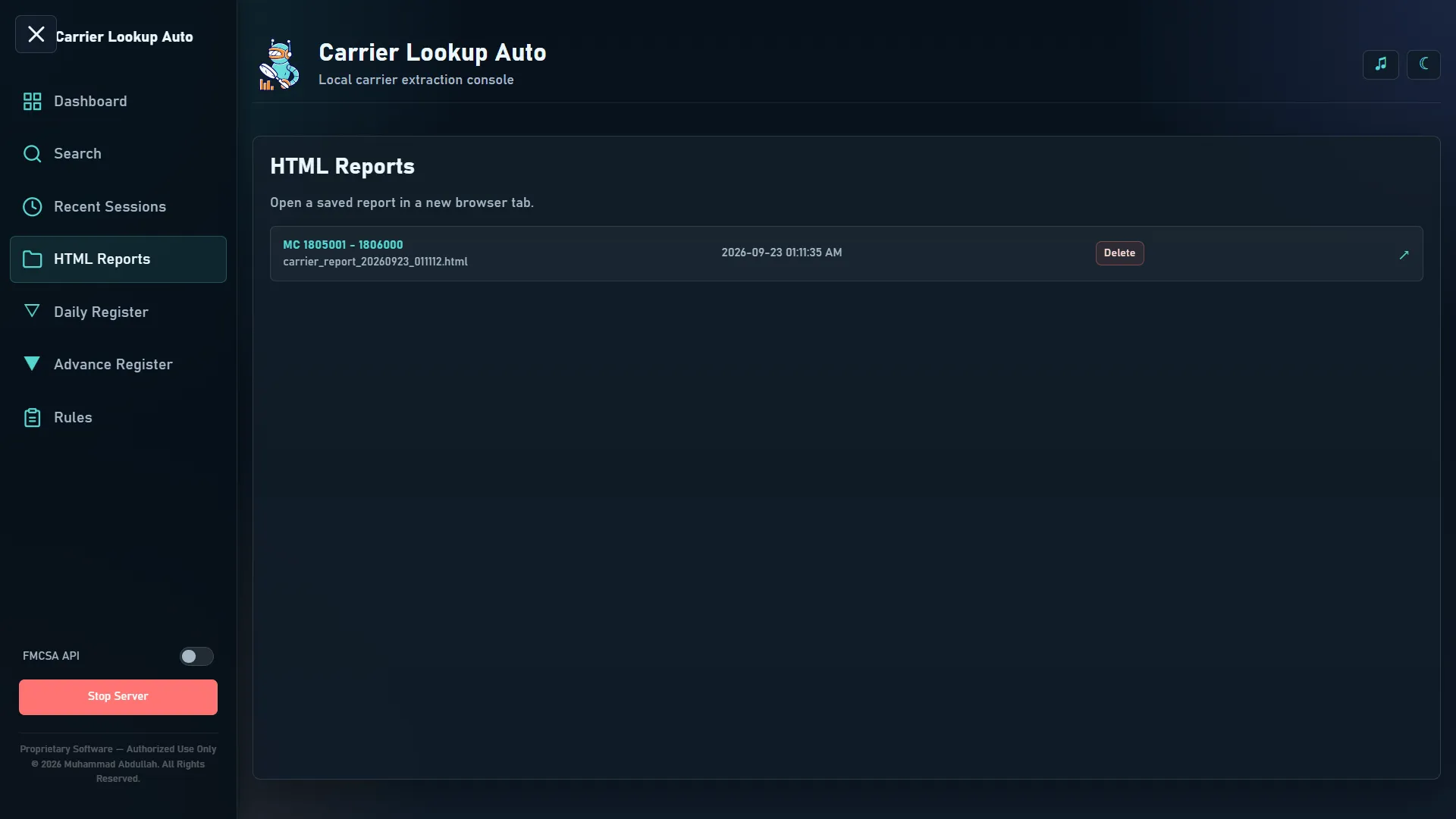 HTML reports page