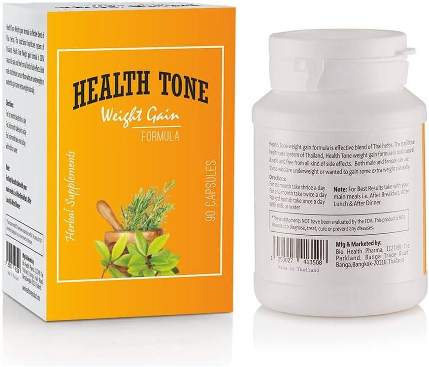 Health Tone Ayurvedic Weight Gain Capsules (500mg) | 100% Natural Formula for Healthy Mass & Muscle Growth | 90 Capsules (100g, Pack of 1)