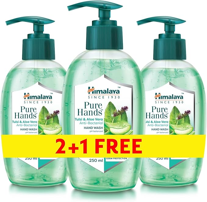 Himalaya Since 1930 Purehands Hand Wash Soap, Tulsi & Aloe Vera, Antibacterial Protection Against Germs, 3x250ml