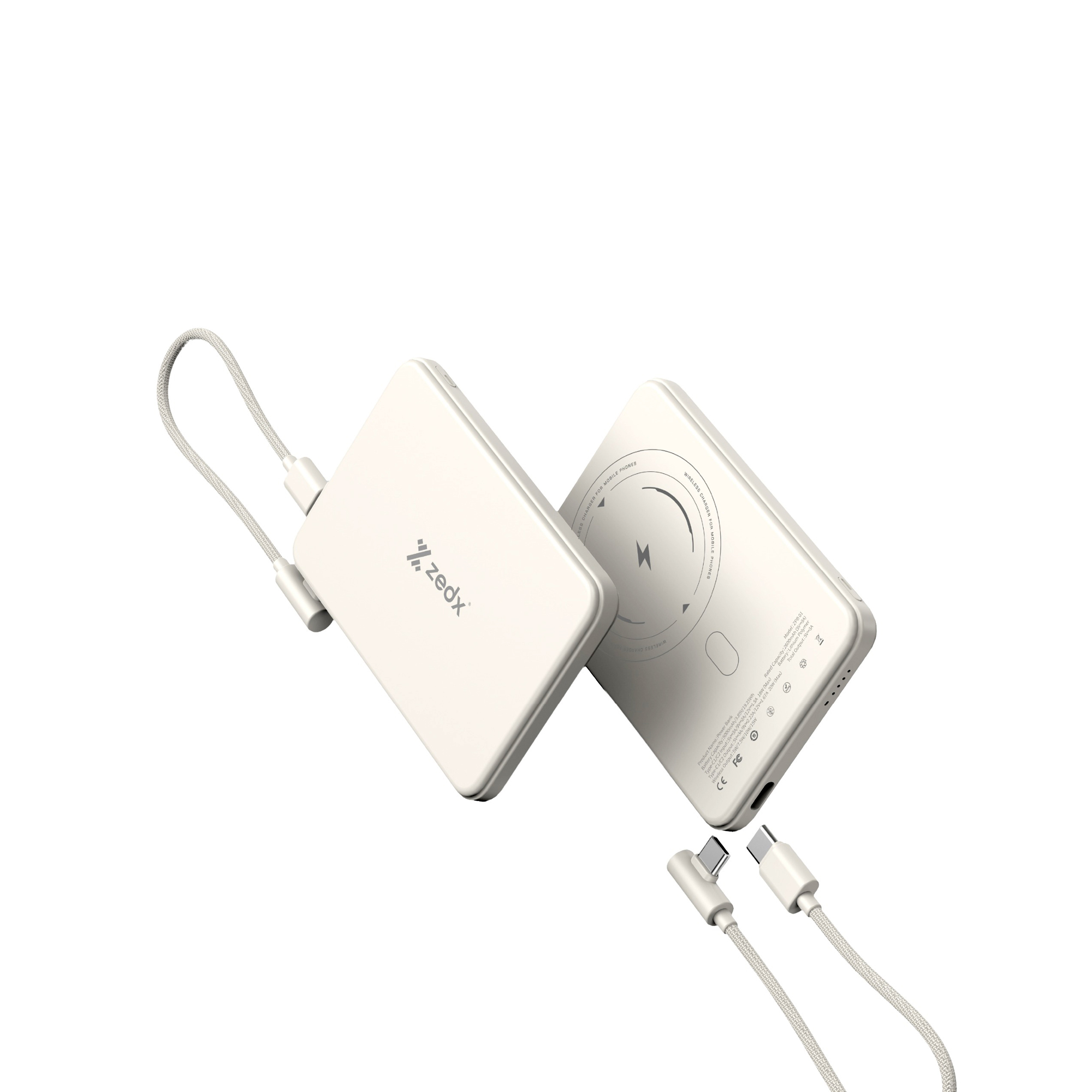 5000mAh Magnetic Wireless Power Bank 20W PD Fast Charging with Built-in USB-C Cable & LED Battery Display