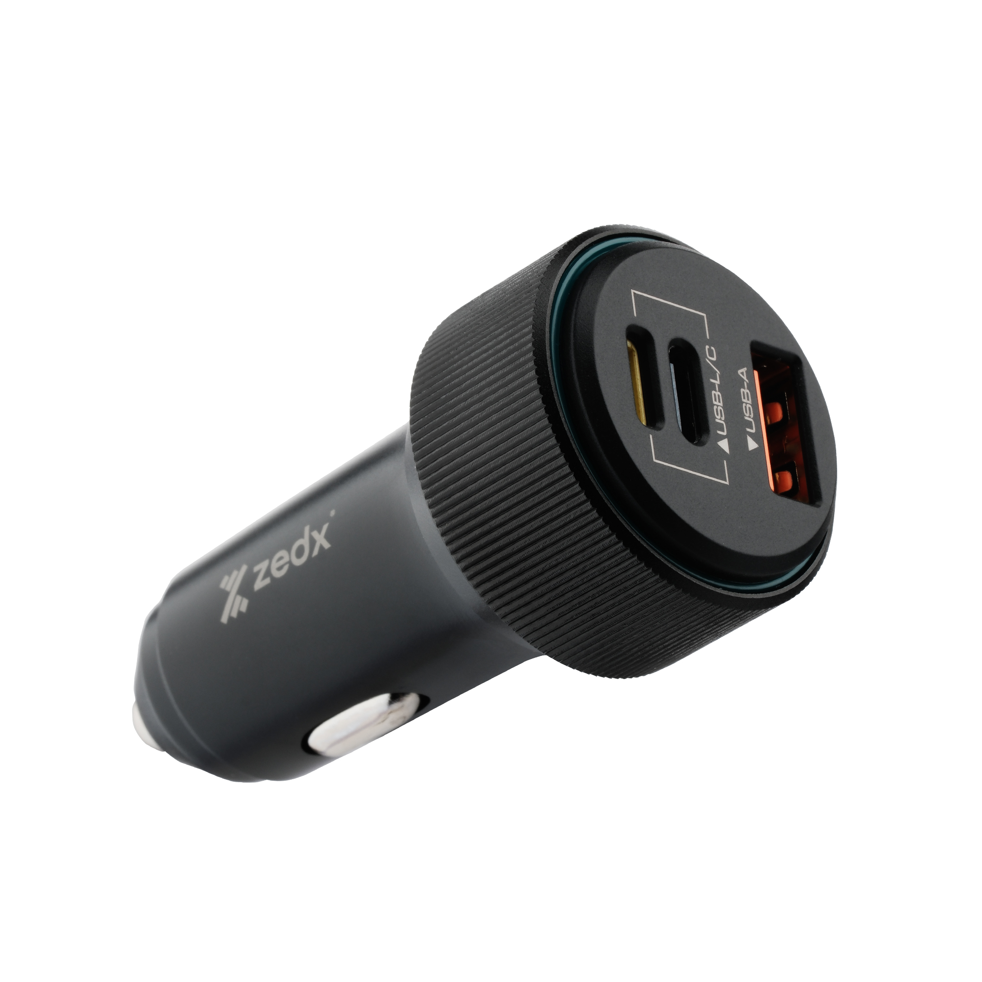 Zedx CR100 SuperFast 38W Car Charger with Built-in Lightning & Type-C Cable + USB-A Port