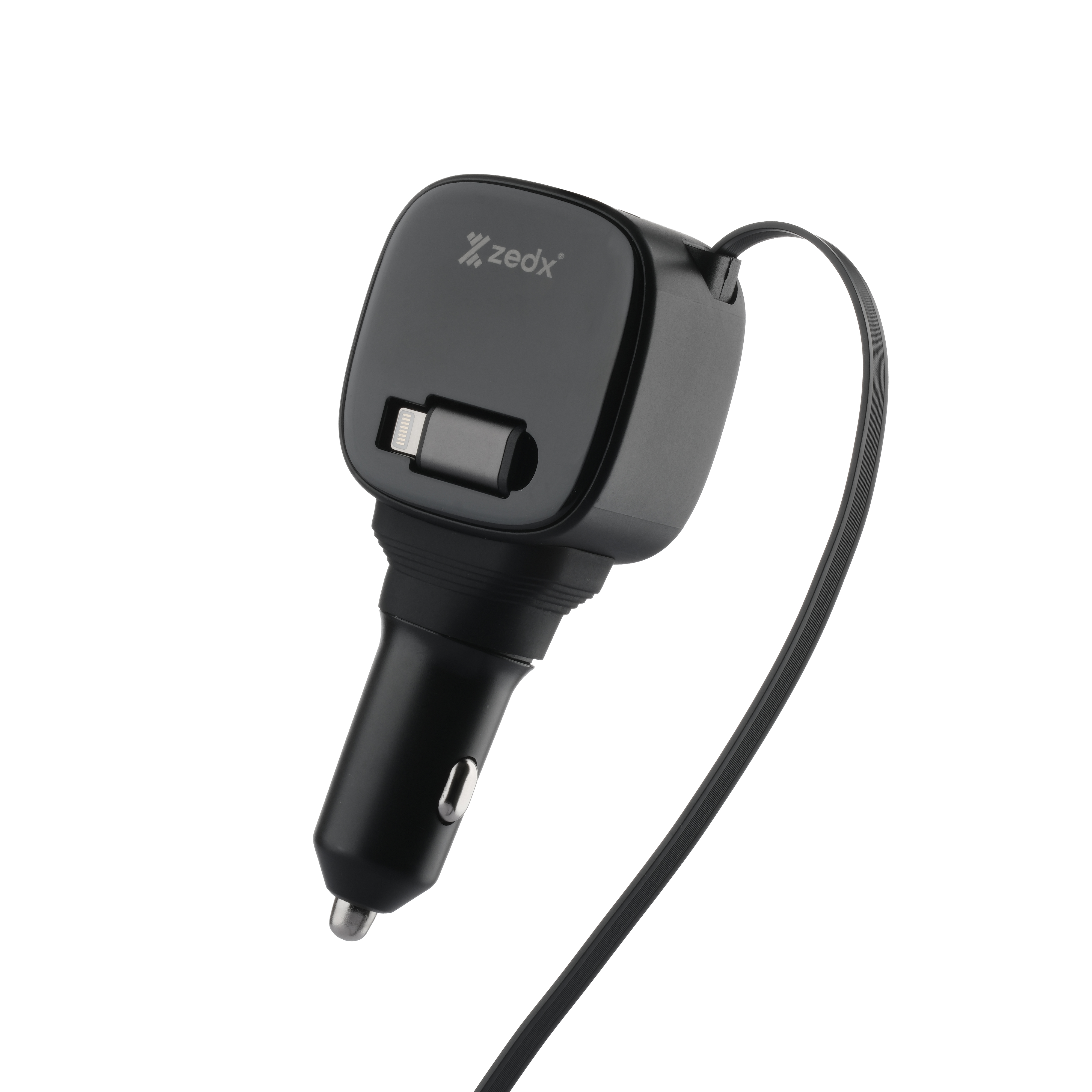 Zedx CR300 95W Max Car Charger with Built-In Retractable Cables, Digital Voltage Display & 2 Ports