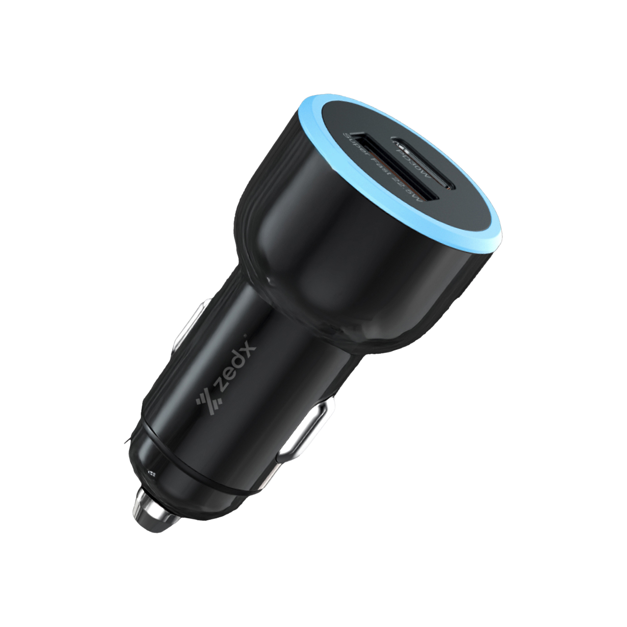 Zedx ZE-01 52.5W Dual Port Car Charger – 30W USB-C PD & 22.5W Fast Charging Metal Vehicle Charger