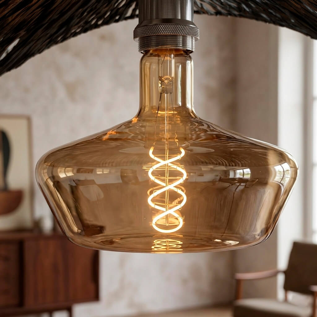 Bombillo XL Vintage
Bombillo decorativo de gran formato
Los bombillos Filament XL Vintage destacan por su diseño retro en gran formato y su presencia escultórica. Fabricados en vidrio Amber o Smock, integran un filamento LED suave de 300 mm que cr
Ámbar