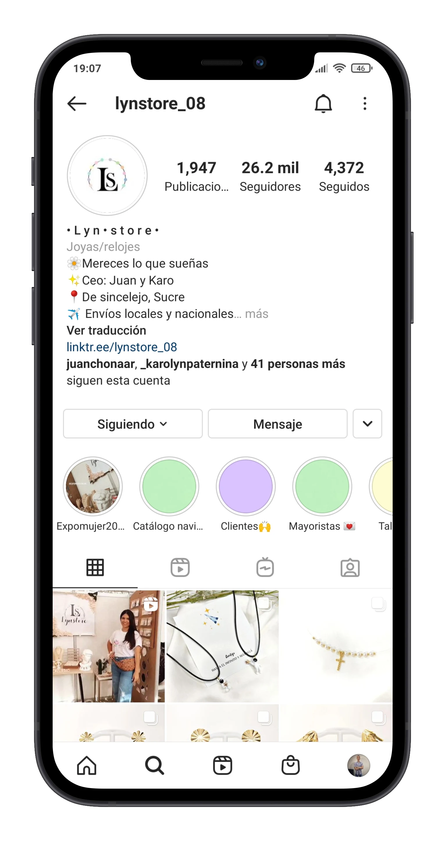 Perfil de LynStore en Instagram