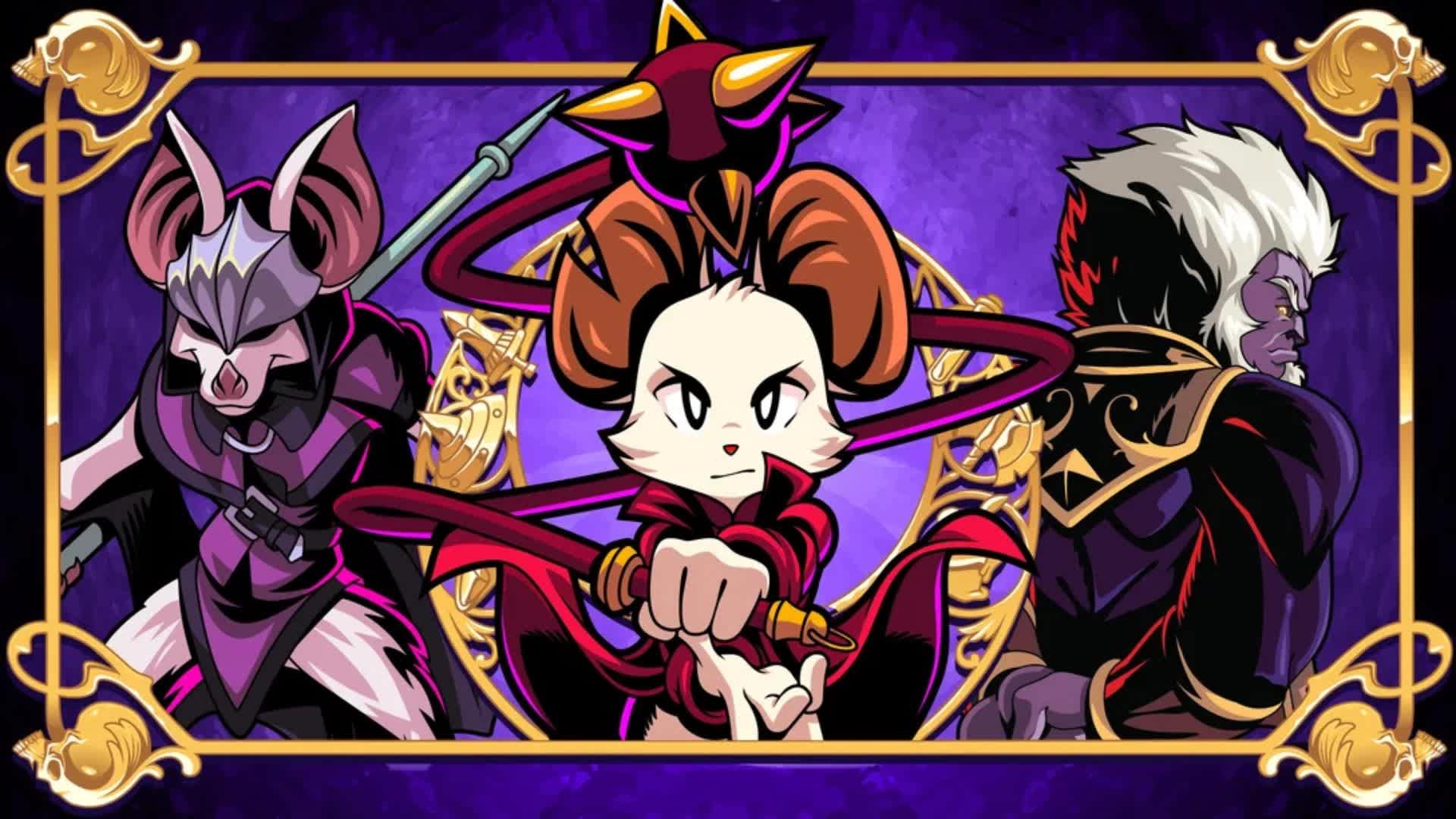 Official key art for Mina the Hollower showing Mina brandishing her whip against a gothic backdrop