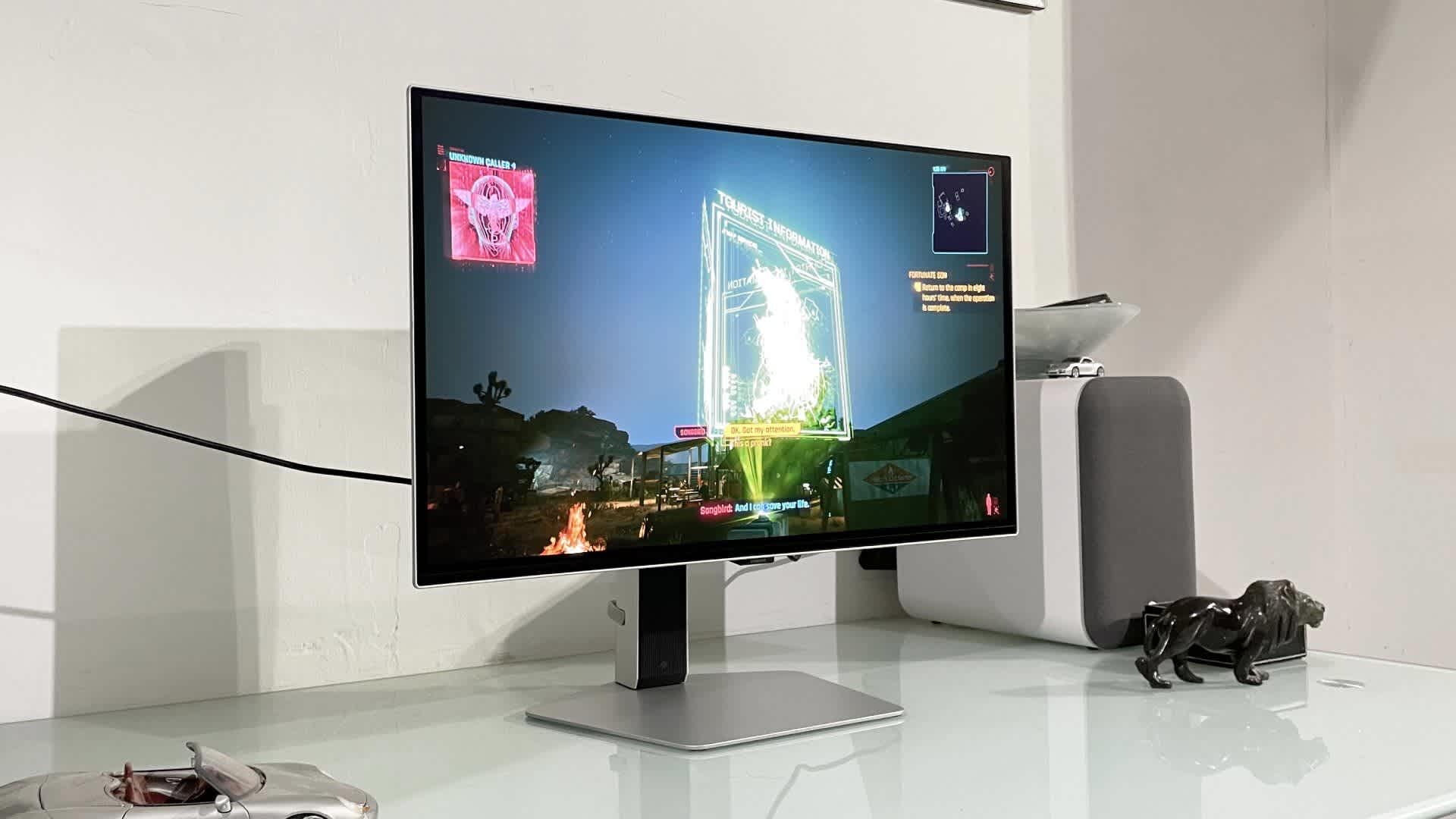High refresh rate OLED gaming monitor running a game, the panel class where VRR brightness flicker appears