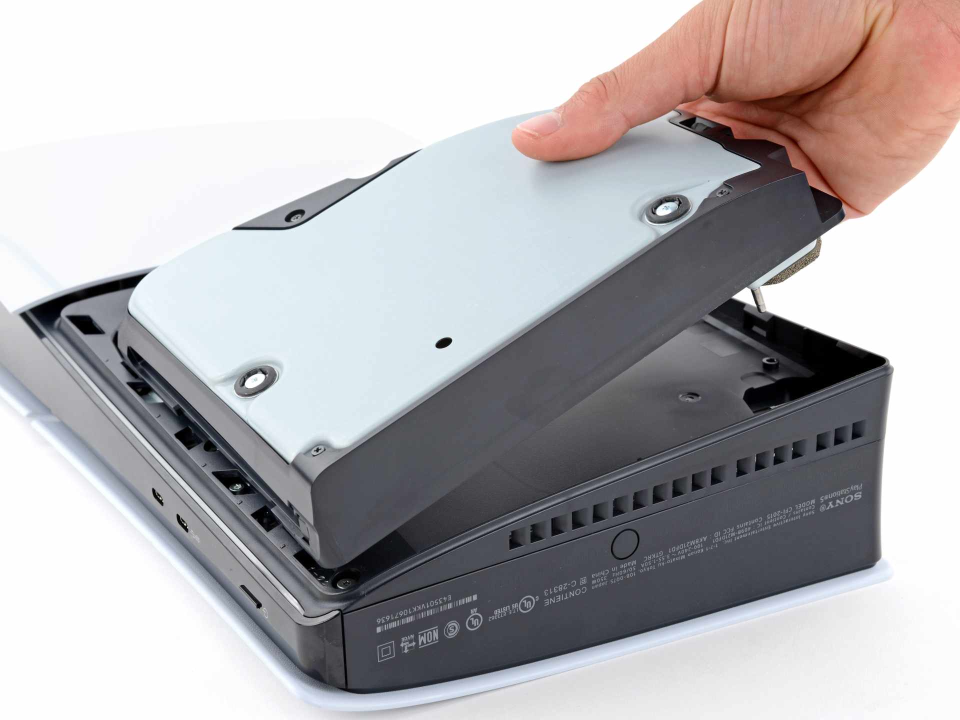 The disc slot on a PlayStation 5 console where Blu-ray discs are inserted