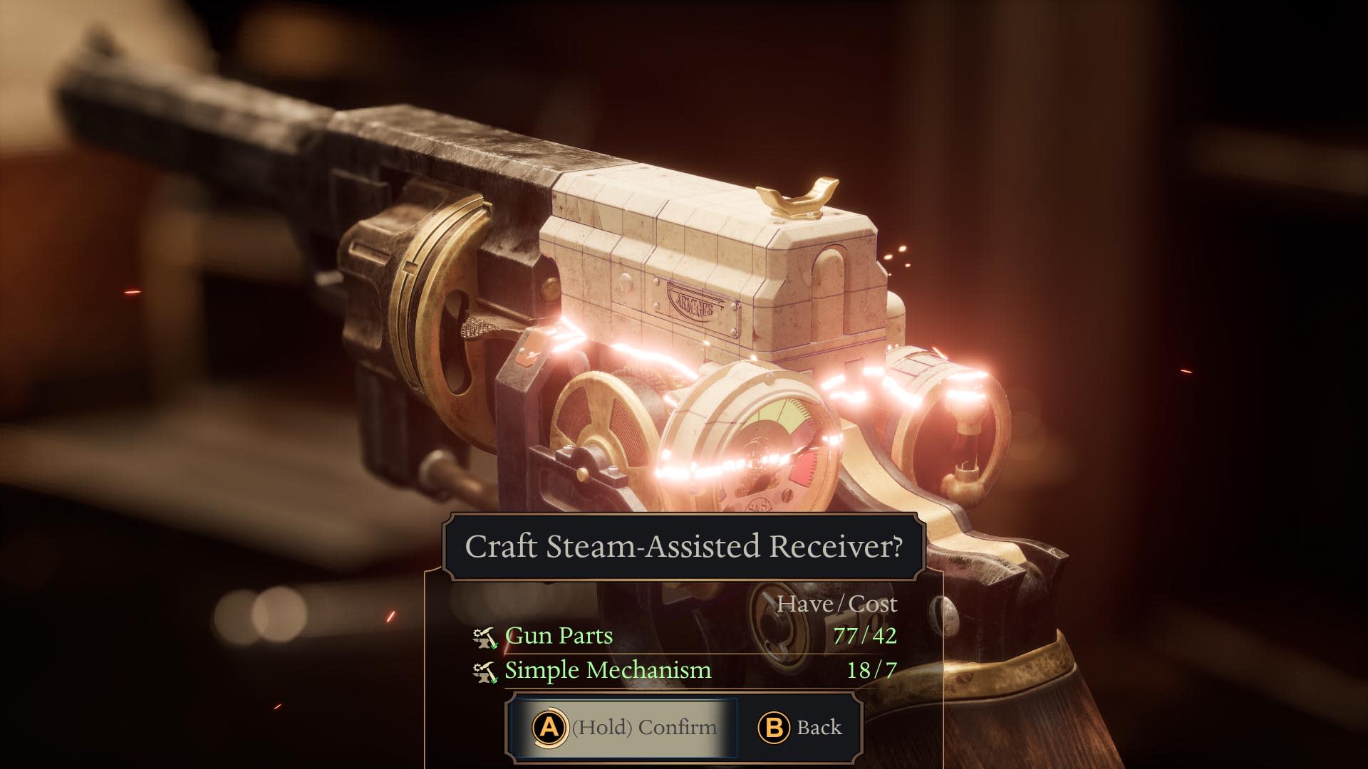 A brass clockwork automaton standing in a gaslit Victorian street in Clockwork Revolution