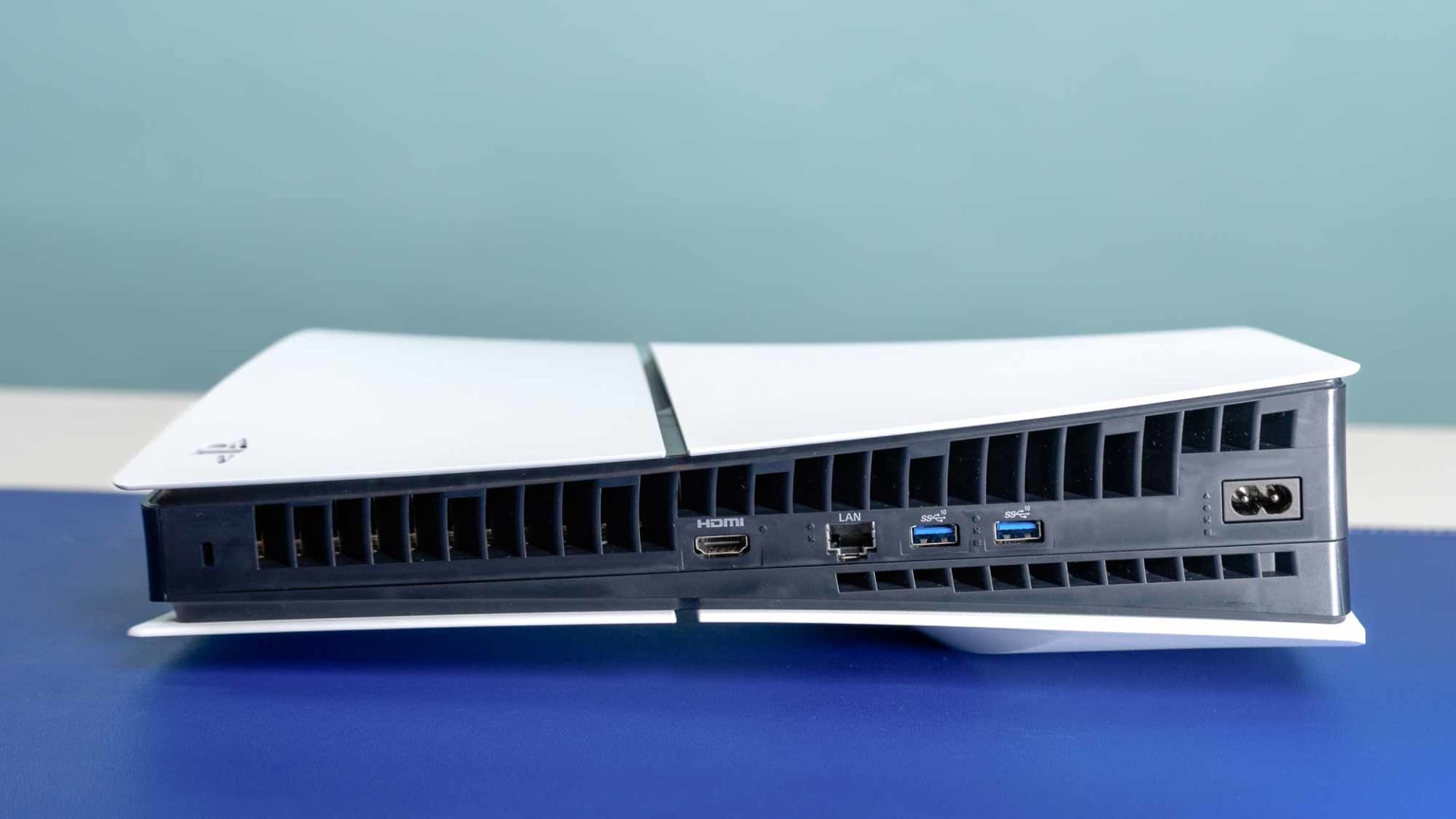 The rear HDMI and Ethernet ports on a PS5 console