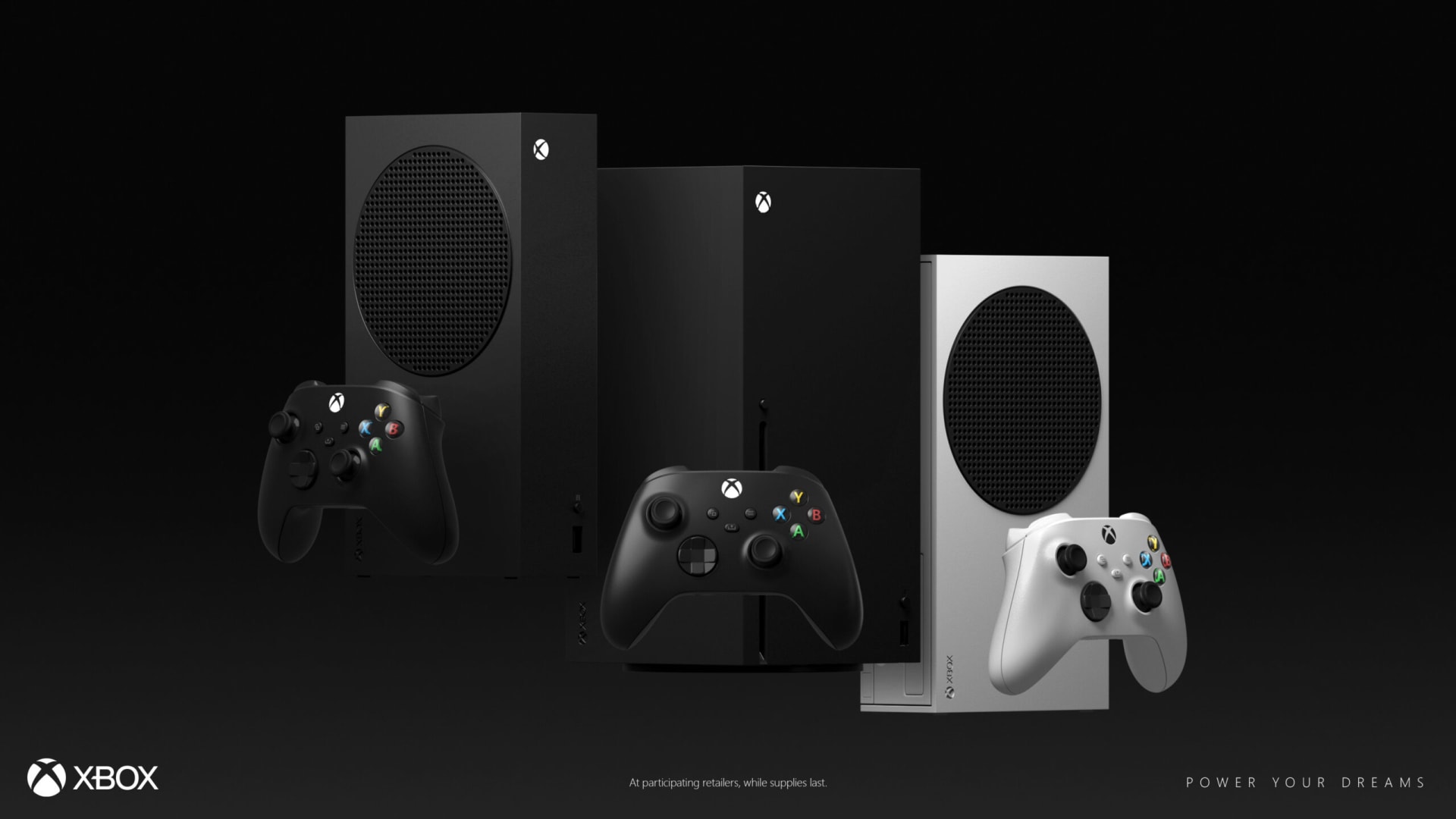 The Xbox Series X and Series S consoles pictured together as a hardware family