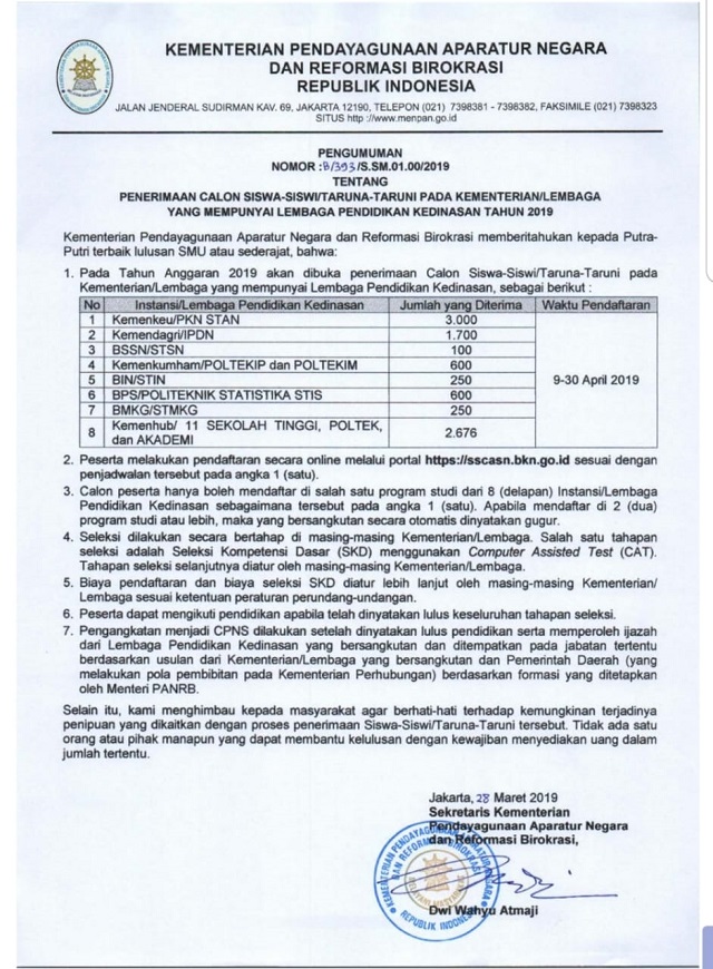 Formasi sekolah kedinasan 2021