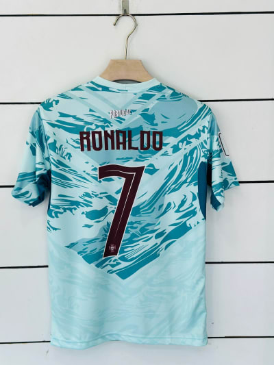 Ronaldo #7 – Portugal Away Light Blue Wave Edition