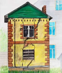 Abandoned house. Marked, 15x20 cm. By Georgi Slavin