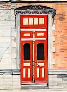 Red door. Watercolor, 24x30 cm. By Georgi Slavin