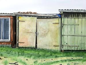 Abandoned garage. Watercolor, 24x30 cm. By Georgi Slavin