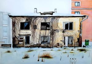 Abandoned house. Watercolor, 30x40 cm. By Georgi Slavin