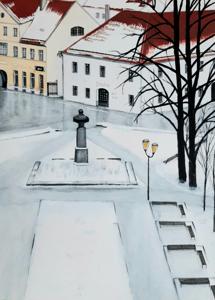 Ülikooli Str. Slippery. Watercolor, 30x40 cm. By Georgi Slavin