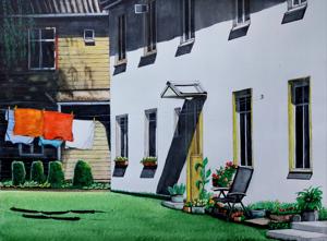 Summer yard. Watercolor, 30x40 cm. By Georgi Slavin