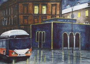 Vabaduse Str.  Watercolor, 14x19 cm. By Georgi Slavin