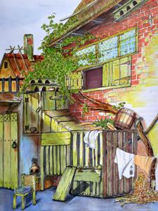 Sketched from Adriaen van Ostade. Marker, 24x30 cm.  By Georgi Slavin