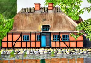House near Holte, Denmark. Markers, 24x30 cm. By Georgi Slavin