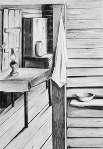 Village house. Pencil 13x29 cm. By Georgi Slavin