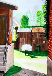 Summer yard. Watercolor, 30x40 cm. By Georgi Slavin
